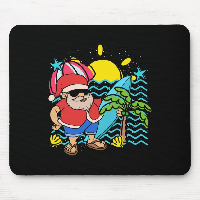 Hawaii Sommer Surfer Weihnachtsmann Tropisches Wei Mousepad (Vorne)