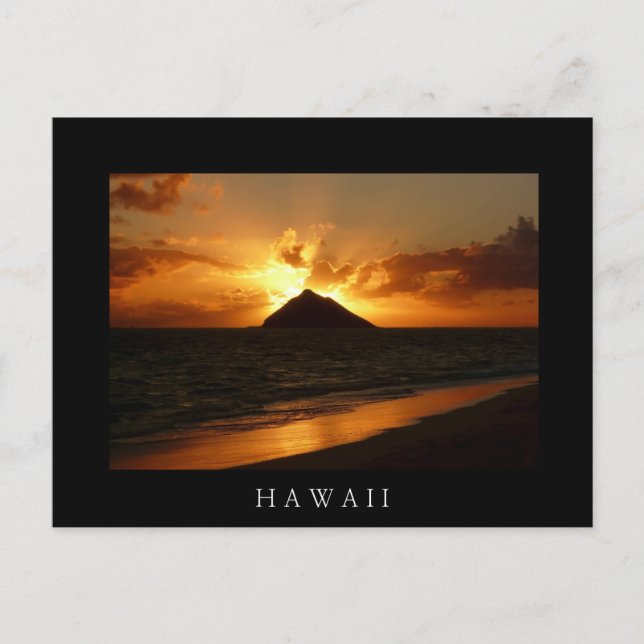 Hawaii Sonnenaufgang schwarzer Text Postkarte (Vorderseite)
