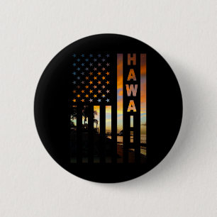 Hawaii-Sonnenuntergang Amerikanische Flagge Honolu Button