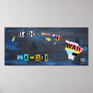 Hawaii Staat Aloha Vintage Lizenzfläche Karte Poster