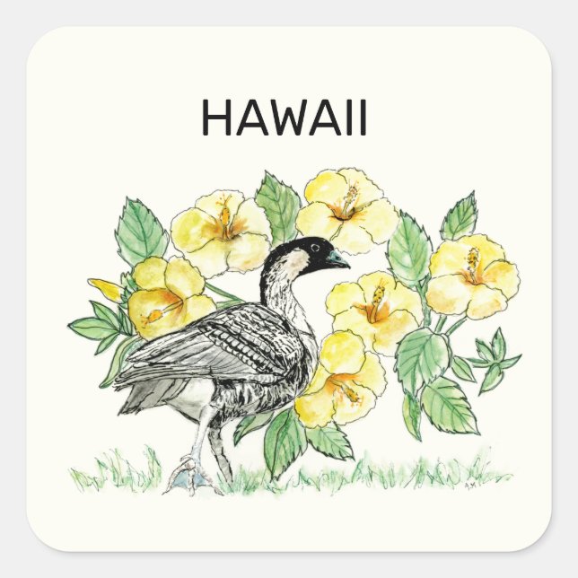 Hawaii Staat Bird und Blume Quadratischer Aufkleber (Vorderseite)