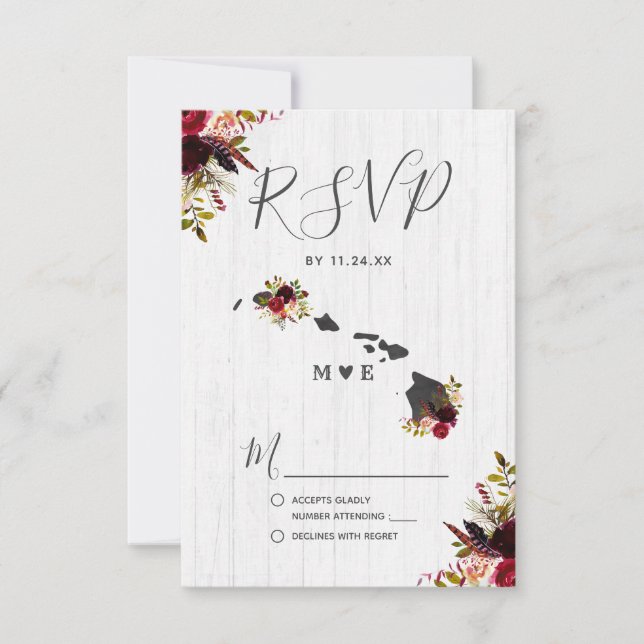 Hawaii Staat Destination Rustic Wedding RSVP (Vorderseite)