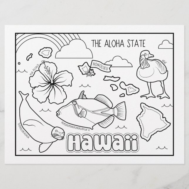 Hawaii Staat Form und Faktenfärbung Flyer (Vorne)