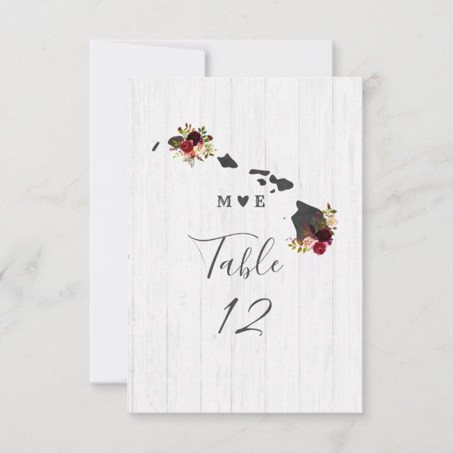 Hawaii Staat Hochzeit in Urlaubsort Tischnummern (Vorderseite)