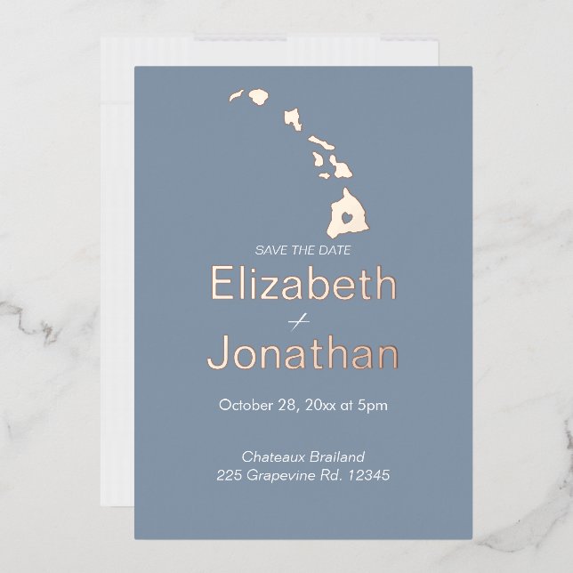 Hawaii Staat Karte Skript Save the Date Rose Gold (Briefumschlag)