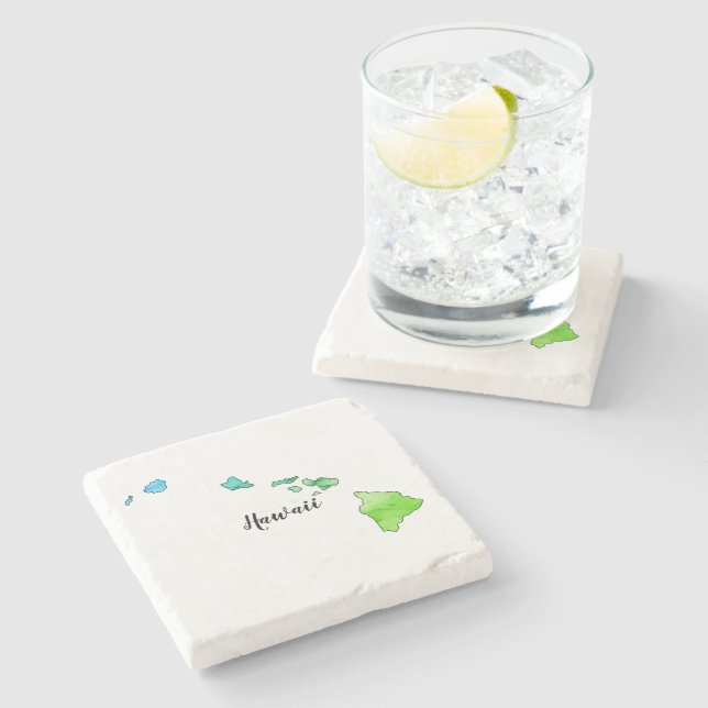 Hawaii Staat Map Wassercolor Steinuntersetzer (Seitenansicht)