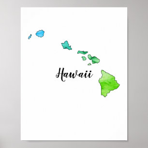 Hawaii Staat Map Wasserfarben farbenfroh Poster