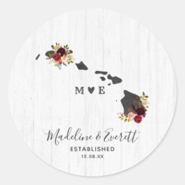 Hawaii Staat Zielort Rustic Monogram Wedding Runder Aufkleber