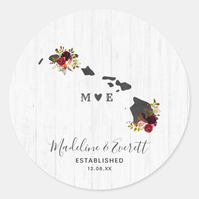 Hawaii Staat Zielort Rustic Monogram Wedding Runder Aufkleber (Vorderseite)