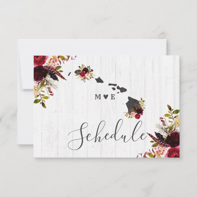Hawaii Staat Zielort Rustikale Hochzeit Zeitplan Einladung (Vorderseite)