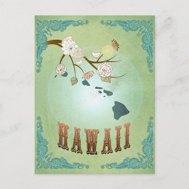 Hawaii-Staatenkarte – Grün Postkarte (Vorderseite)