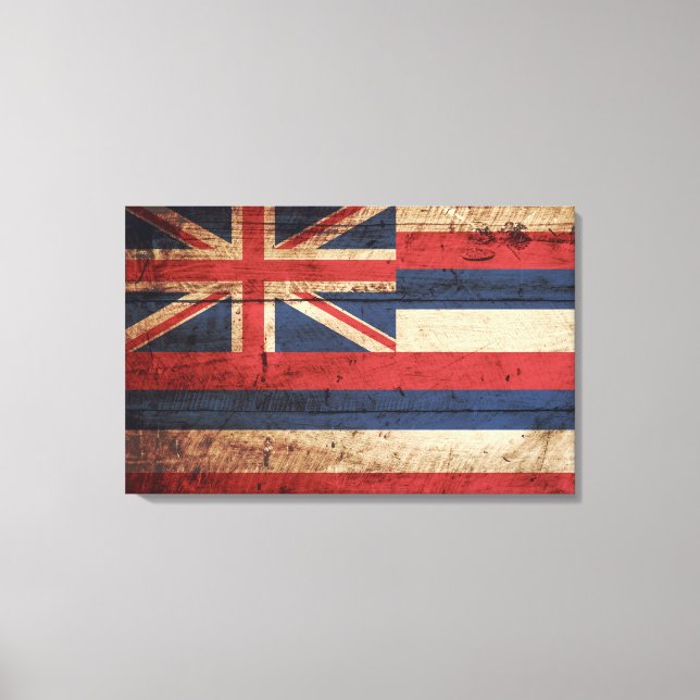 Hawaii-Staatsflagge auf dem alten Holzkorn Leinwanddruck (Vorderseite)