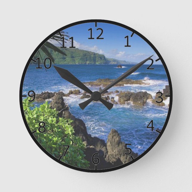 Hawaii-Strand-Landschaft Runde Wanduhr (Vorderseite)