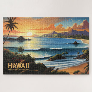 Hawaii-Strand Tropisches Paradies Vintage-Gemälde Puzzle