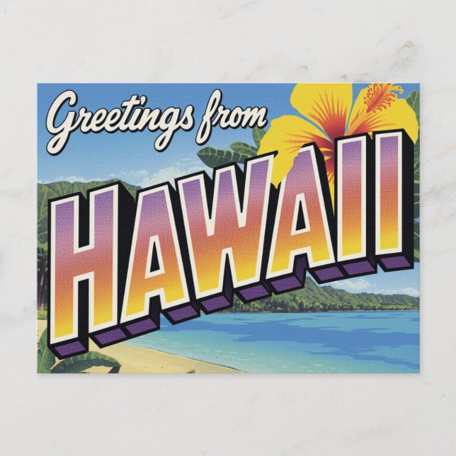 Hawaii-Strand und Hibiskus Postkarte (Vorderseite)