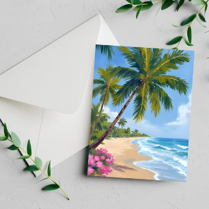 Hawaii-Strand-Wasserfarbe-Ozean-Palmenbaum-Karte