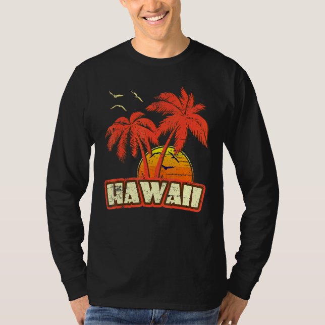 Hawaii Summer Palm Trees 80er Beach Sunset T-Shirt (Vorderseite)