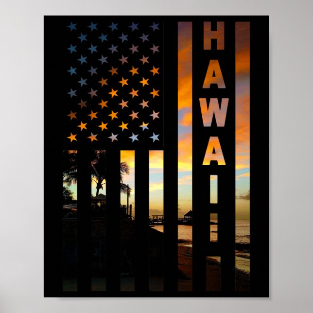 Hawaii Sunset American Flag Honolulu Hawaiian Isla Poster (Vorne)
