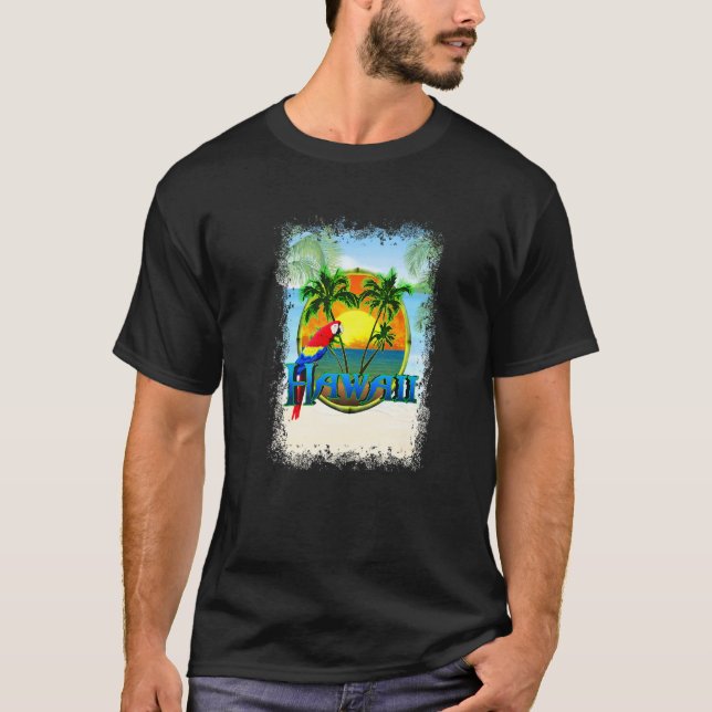 Hawaii Sunset Beach Palm Tree Parrot T-Shirt (Vorderseite)
