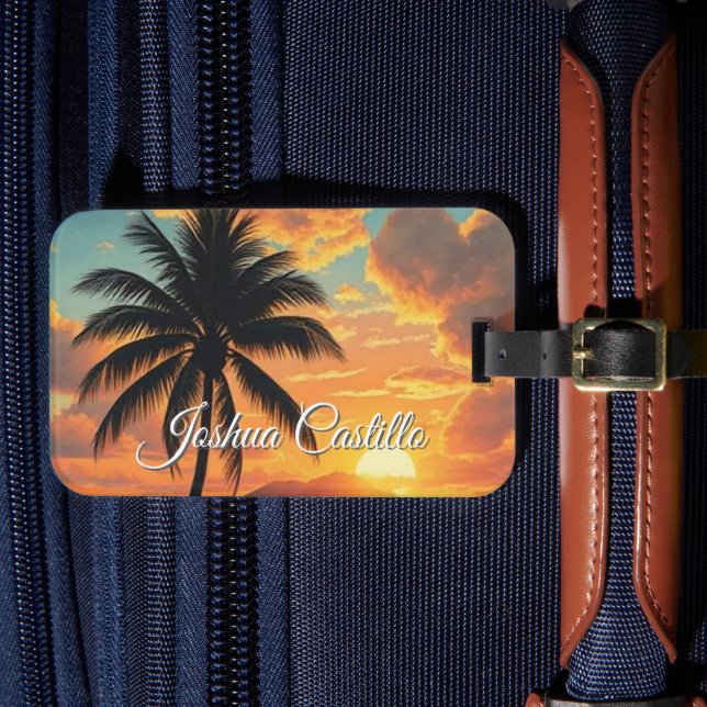Hawaii Sunset Calligraphy Simple Professional Name Gepäckanhänger (Vorderseite Insitu 4)