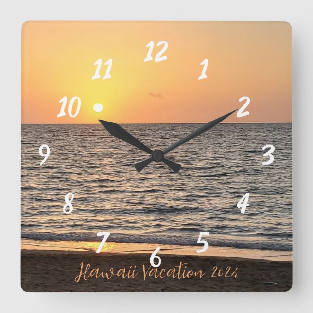 Hawaii Sunset Fotograf Quadratische Wanduhr (Vorderseite)
