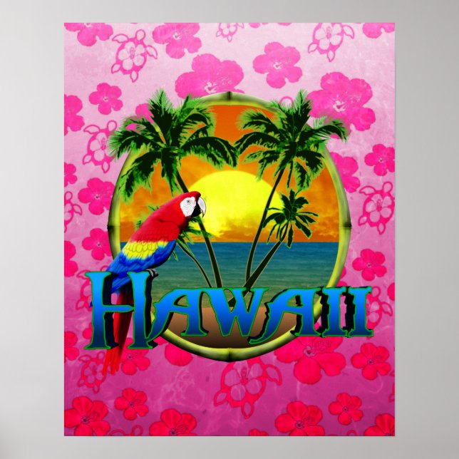 Hawaii Sunset Pink Honu Poster (Vorne)