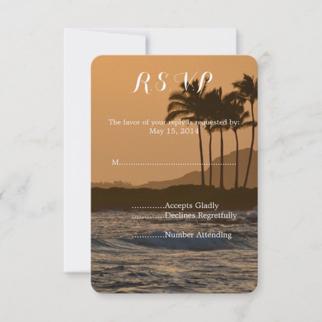 Hawaii Sunset Wedding RSVP Karte (Vorderseite)