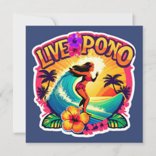 Hawaii Surf Live Pono Ozeanwelle Hibiskusblüte Karte