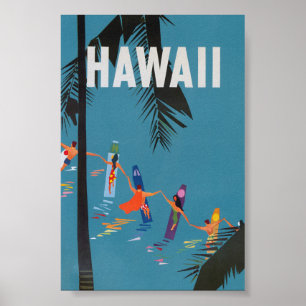 Hawaii Surfboards Vintage Travel Poster