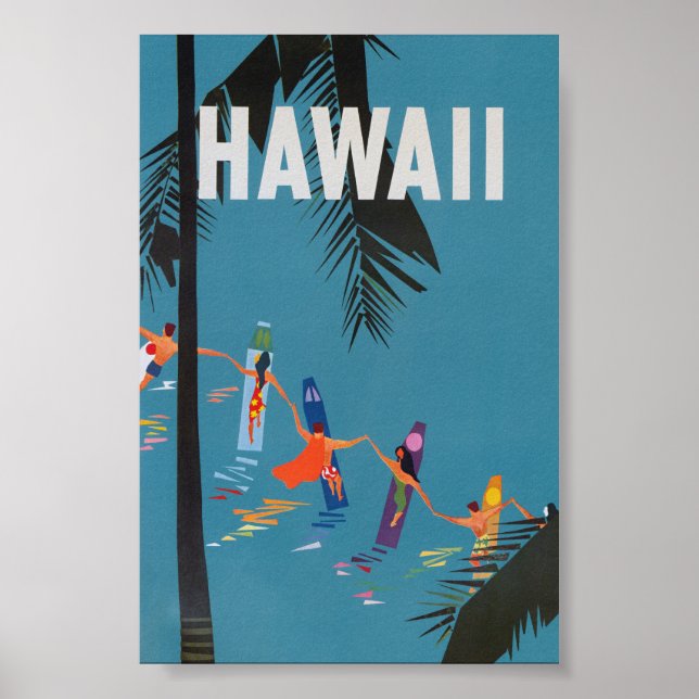Hawaii Surfboards Vintage Travel Poster (Vorne)