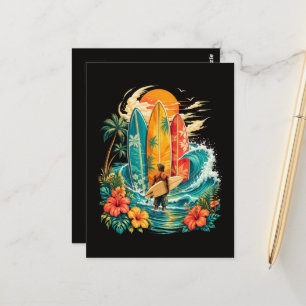 Hawaii Surfbrett Welle Strand Surfer Vintage Postkarte
