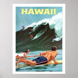 Hawaii, Surfen, Grosswelle, Vintage Reiseplakat Poster