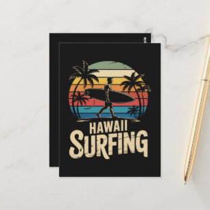 Hawaii Surfen Retro - Vintage Sonnenuntergang Stra Postkarte