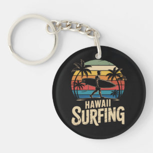 Hawaii Surfen Retro - Vintage Sonnenuntergang Stra Schlüsselanhänger