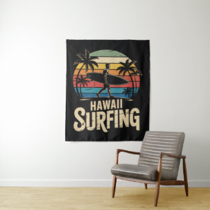 Hawaii Surfen Retro - Vintage Sonnenuntergang Stra Wandteppich