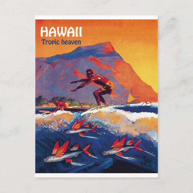 Hawaii-Surfen, tropischer Himmel, Vintage-Reise Po Postkarte (Vorderseite)