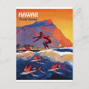 Hawaii-Surfen, tropisches Paradies, Vintage-Reisep Postkarte