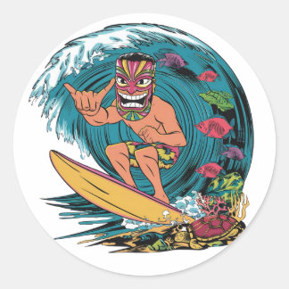 Hawaii surfen Vintages farbenfrohes Abzeichen mit  Runder Aufkleber