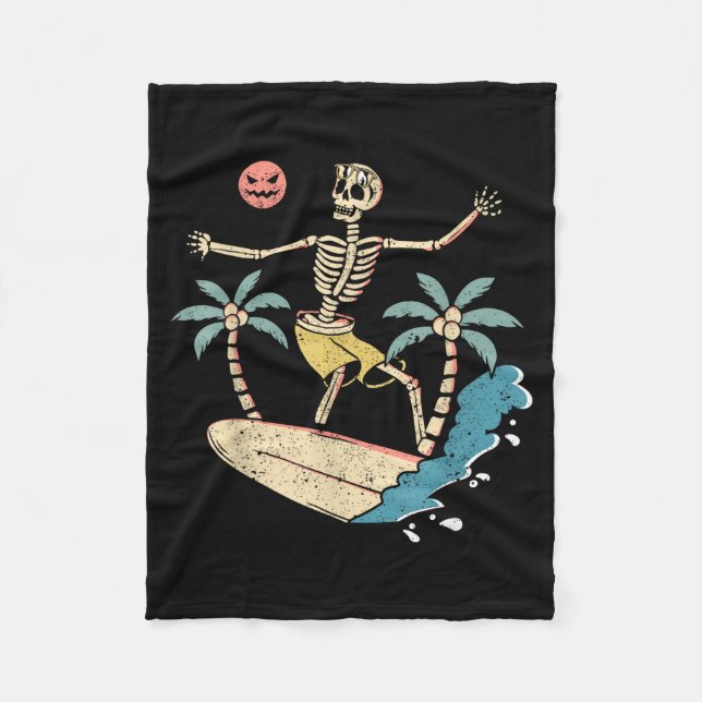 Hawaii Surfer Skeleton Halloween Beach Y Soky Surf Fleecedecke (Vorderseite)