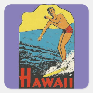 Hawaii Surfer - Vintage Stilaufkleber Quadratischer Aufkleber