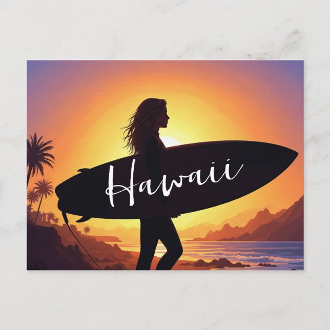 Hawaii-Surferin am Strand Postkarte (Vorderseite)