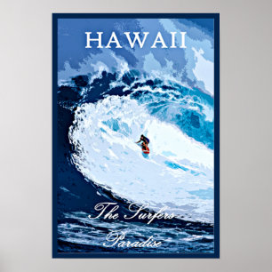 Hawaii, Surferparadies, Vintage Reiseplakat Poster