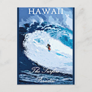 Hawaii, Surferparadies, Vintage Reiseplakat Postkarte