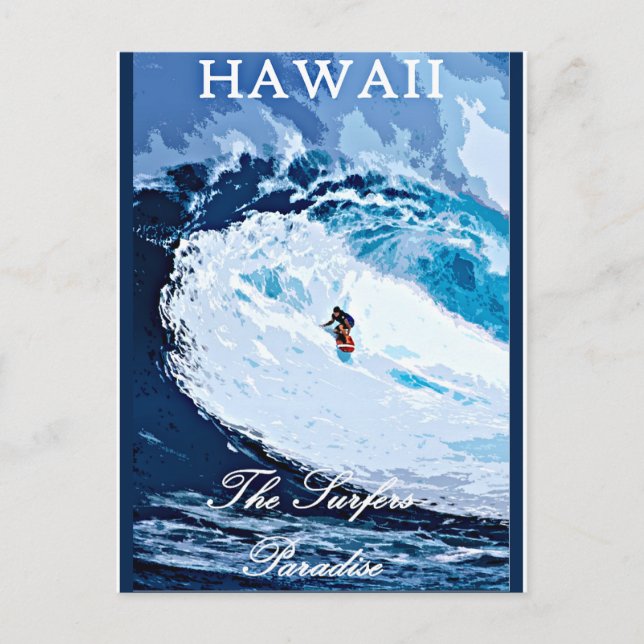 Hawaii, Surferparadies, Vintage Reiseplakat Postkarte (Vorderseite)