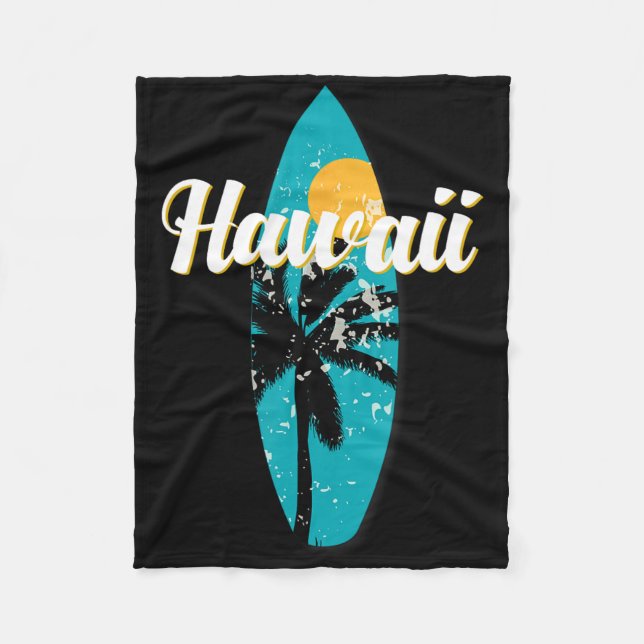 Hawaii Surfing Aloha Vintag Retro Surfboard Strand Fleecedecke (Vorderseite)