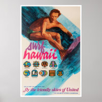 Hawaii-Surfing-Poster United Airlines Kunst Große