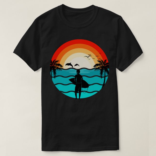 Hawaii Surfing Retro Illustration Surfer T-Shirt (Design vorne)