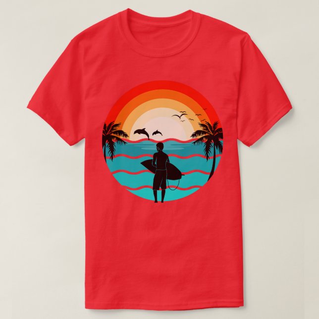 Hawaii Surfing Retro Illustration Surfer T-Shirt (Design vorne)