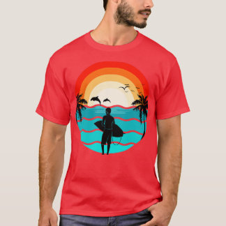 Hawaii Surfing Retro Illustration Surfer T-Shirt