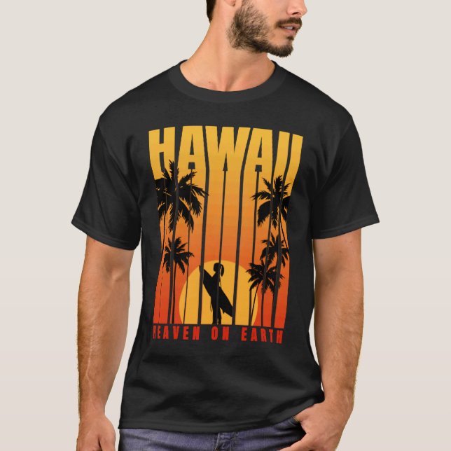 Hawaii Surfing Summer Beach Vintage Sunset T-Shirt (Vorderseite)